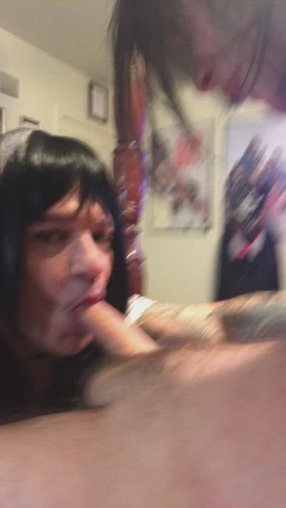 He’s a good cock eater, go ahead babe... eat his dick