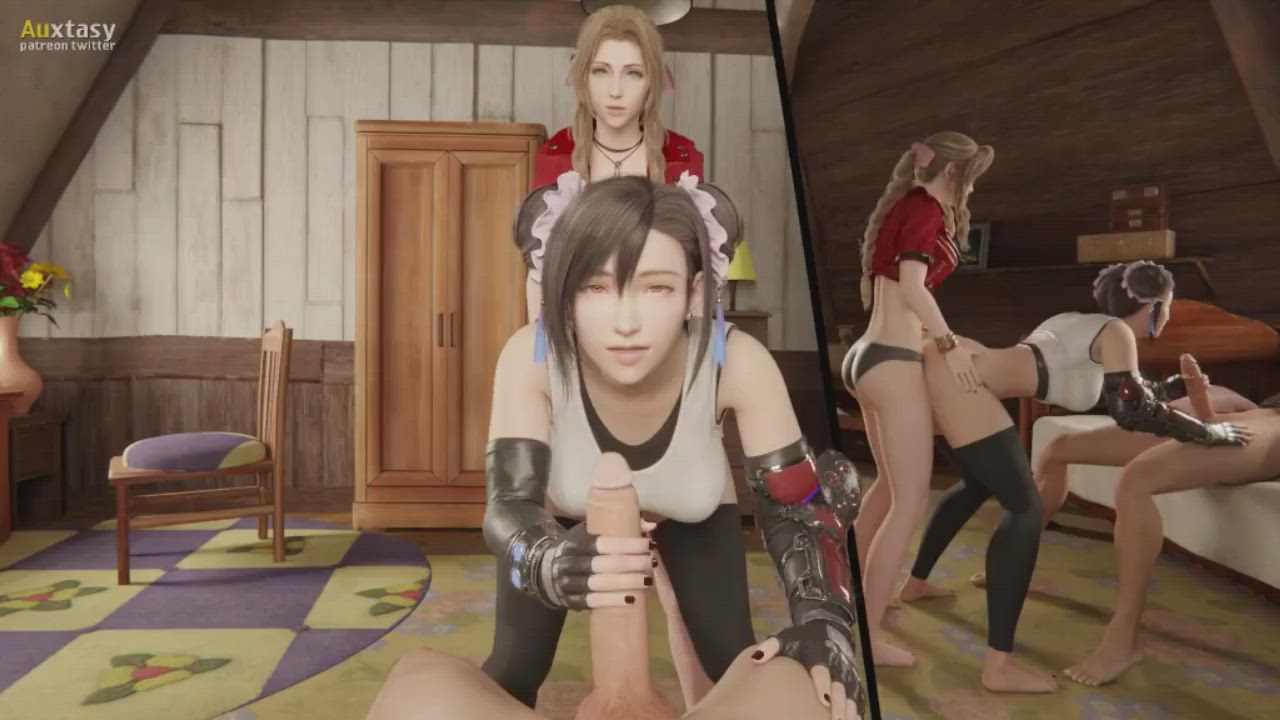 Aerith Cloud and Tifa threesome night (Auxtasy)