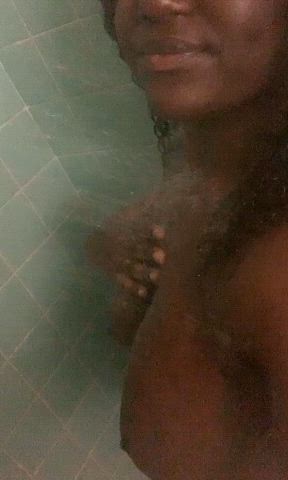Showering off my Big Tits Ebony