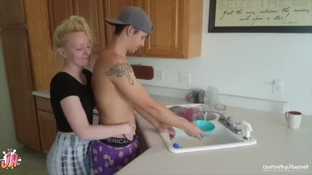 Amateur reach-around handjob