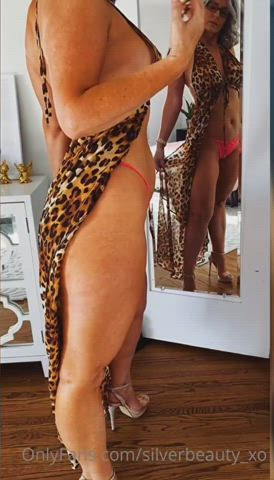 Jennifer in pink thongs and glasses on. (Mature woman)