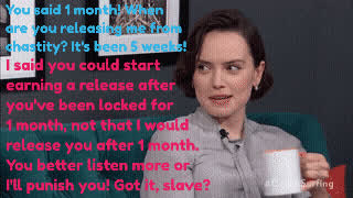 brunette caption celebrity chastity daisy ridley femdom humiliation interview gif