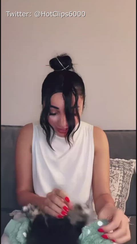accidental boobs brunette nsfw nipple nipslip tits gif
