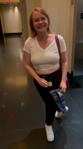 Jiggling in the lobby then peekaboo in the elevator
