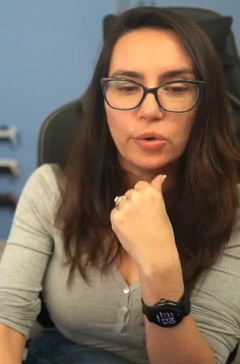 big tits geek glasses goddess nerd stretching just-boobs gif