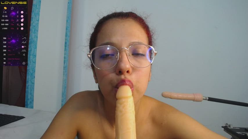 Blowjob Dildo Glasses Latina Porn GIF