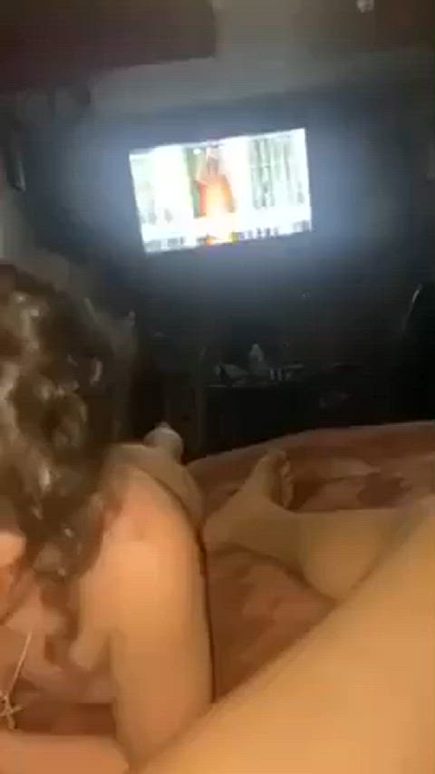 White girl sucking her Mexican papi’s dick