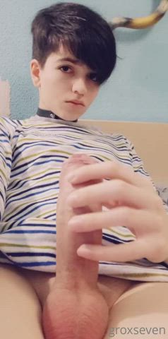 big dick choker femboy masturbating thick cock gif