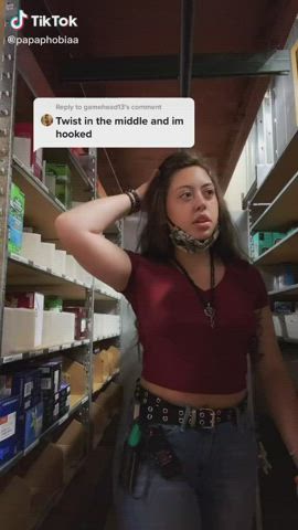 Brunette Eye Contact Handjob JOI Tease TikTok Tongue Fetish gif