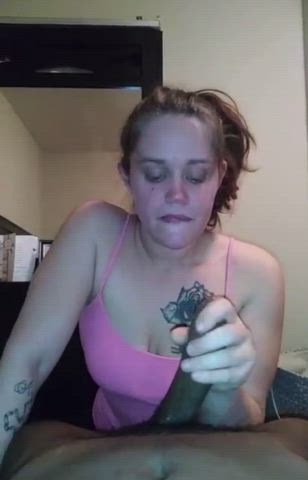 Blowjob Interracial Ponytail White Girl gif