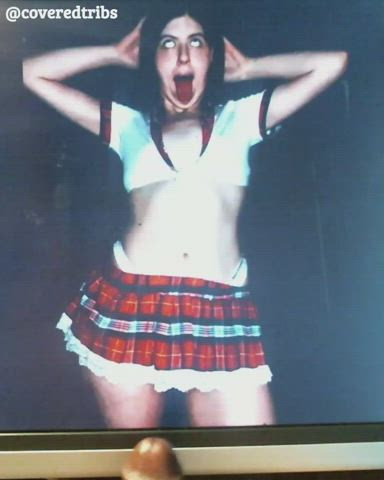 ahegao cockslap pussy schoolgirl skirt teen teens tongue fetish tribute uniform gif