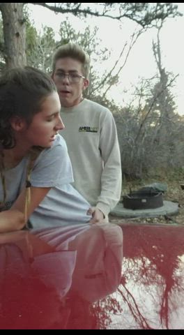 amateur clothed creampie doggystyle outdoor quickie standing doggy gif