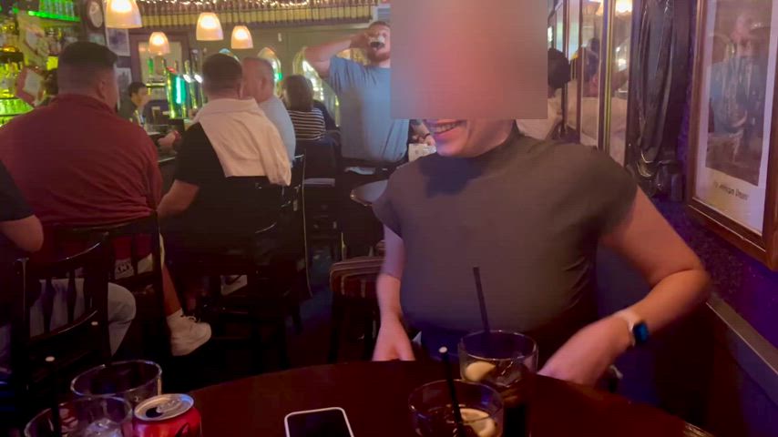 Flashing in the middle of a busy bar, trying not to be too obvious… wait for it…