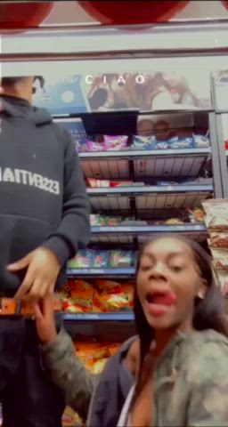 BBC Blowjob Ebony Ebony Couple Public gif