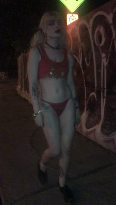 Ass Blonde Goth Outdoor Public Tattoo Thong gif