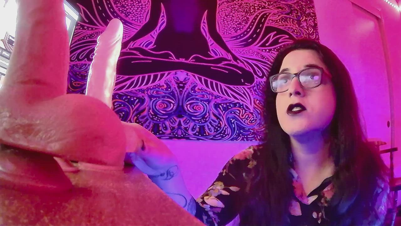 Goth Femboy deep throating big dildos.
