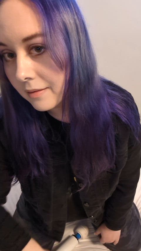 masturbating purple hair tease gif