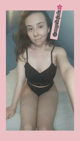 brown eyes brunette kawaii girl lingerie natural panties petite rubbing thighs gif
