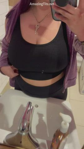 Big Tits Boobs Busty College Flashing NSFW Nude Teen Tits gif