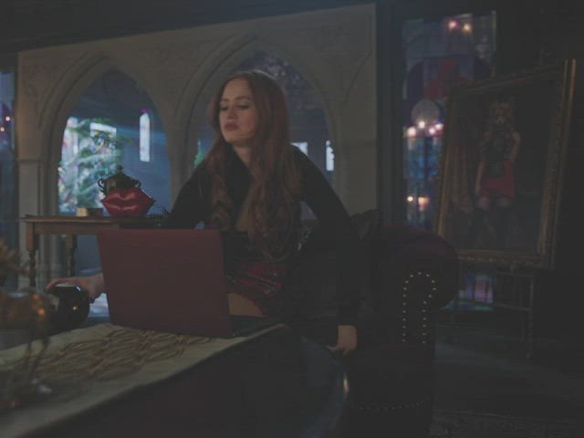 Celebrity Cleavage Clothed Madelaine Petsch Thighs gif