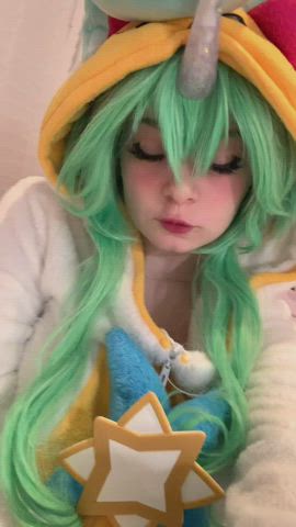 big tits clothed cosplay gif