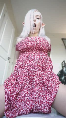 big tits bouncing tits clothed dildo riding gif