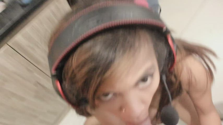Asian Babe Blowjob Cute Eye Contact Gamer Girl Interracial Petite Real Couple gif