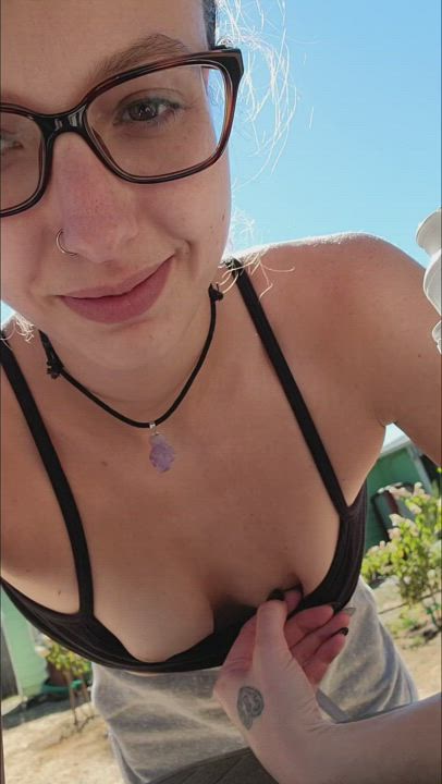 Exposed Nipples Pierced Public Small Tits Tattoo gif