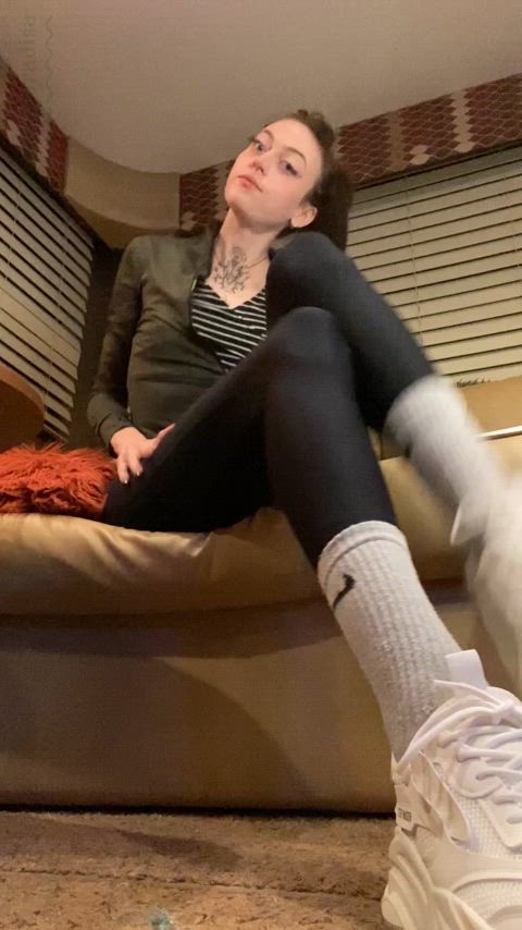 feet feet fetish femdom fitfemdom giantess goddess sneakers socks tall tease gif