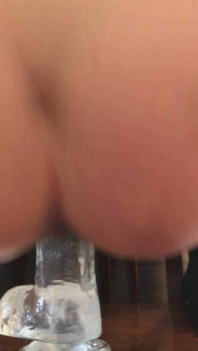I love watching my lips grip this giant dildo!