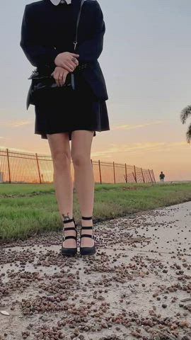 Wednesday Addams crushing seashells (High Heels Giantess Legs Cosplay POV )