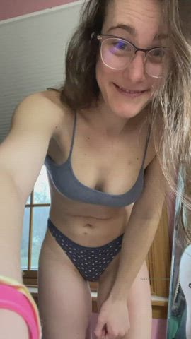 Cute Brunette Thong Tease Glasses gif
