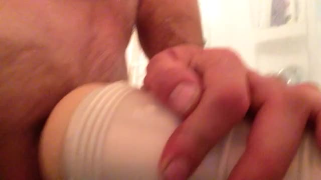 Enjoying my fleshlight on the washroom counter