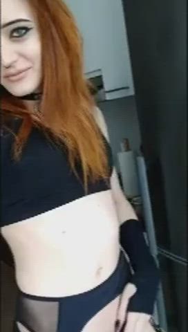 girl dick lingerie masturbating redhead slow motion t-girl tease trans gif