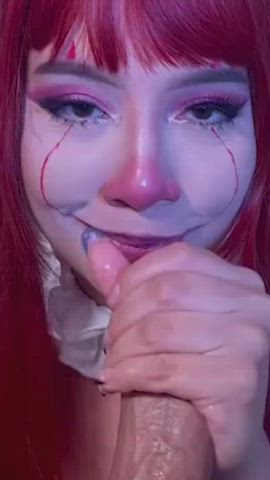 blowjob cosplay cumshot eye contact harley quinn gif