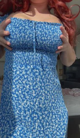 big tits boobs nipples redhead squeezing thick tits titty drop white girl gif