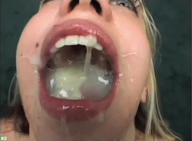 big tits blonde cum cum in mouth cum swallow cumshot gokkun messy swallowing gif