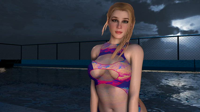 3d blonde long hair vr gif