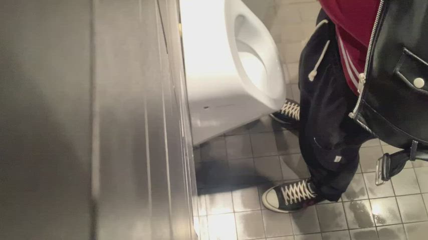 Pulling out my big white meaty cock in a public toilet