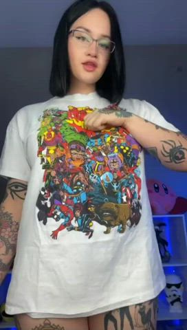 big tits brunette glasses shaved pussy tattoo teen tiktok r/tiktits gif
