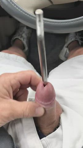 Looking down a steel rod.