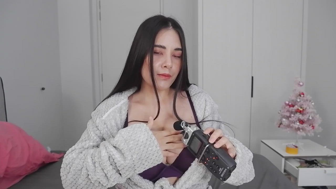 ASMR Big Tits Bra Cleavage Tease gif