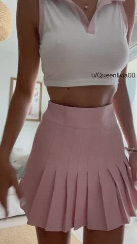 Babe Flashing Perky Petite Schoolgirl Skirt Teen TikTok Titty Drop gif