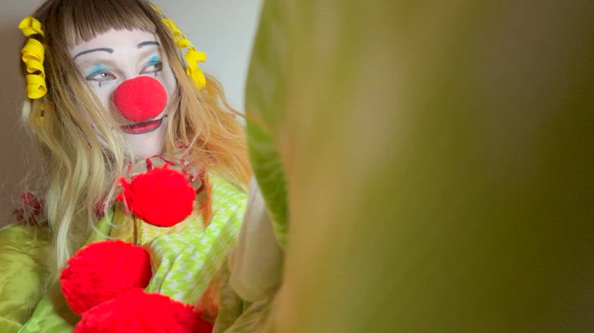 clown clown girl cosplay costume cute eye contact halloween smile gif
