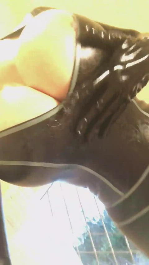 bimbo babe big tits latex latex gloves bodysuit gif