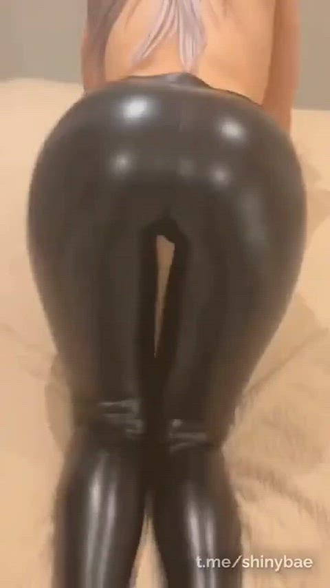 ass babe doggystyle high heels latex leather leggings slapping white girl gif