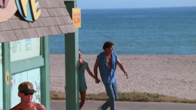 Bobbie Phillips - Baywatch - S5E9 ("Red Wind") - tight blue dress in date