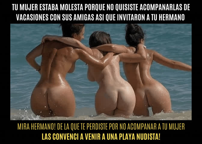 Beach Brother Caption Cheating Cuckold Foursome Hotwife Spanish Wife gif