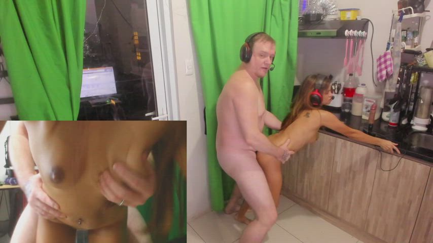 Double Cam Standing Doggy Fucking my Petite MILF Asian Wife in the Kitchen