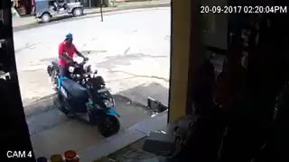 Parking his bike